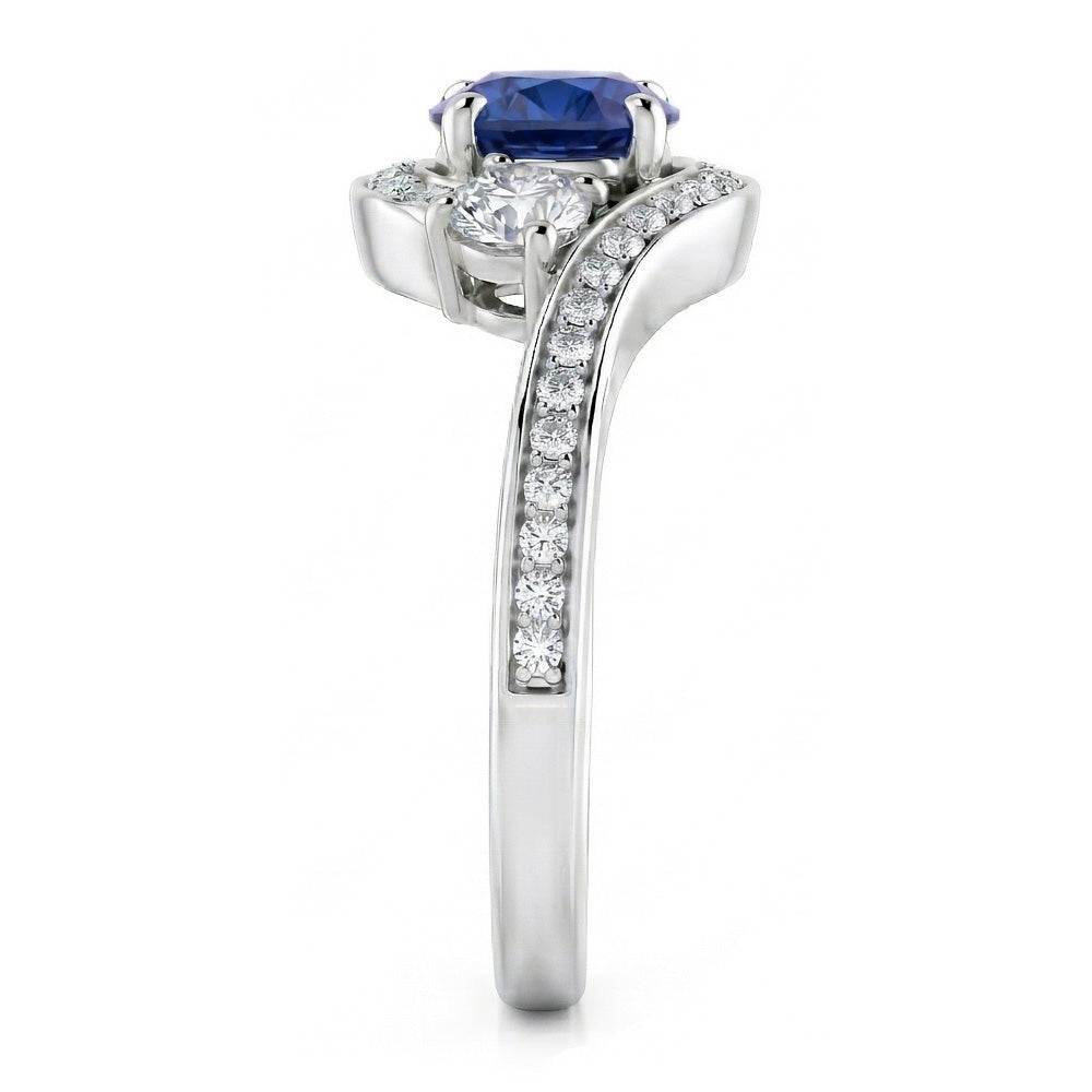 Blauer Ceylon Saphir Aus der Erde Abgebauter Natürlicher Diamant Ring Weiß Gold 14K