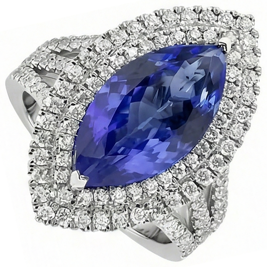 Blauer Marquise Tansanit mit Akzent Aus der Erde Abgebauter Natürlicher Diamantring 5.50 Karat WG 14K