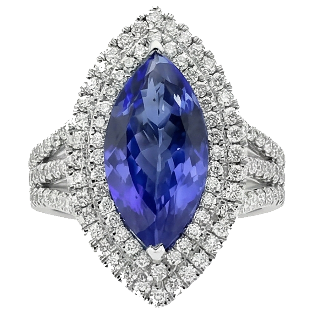 Blauer Marquise Tansanit mit Akzent Aus der Erde Abgebauter Natürlicher Diamantring 5.50 Karat WG 14K