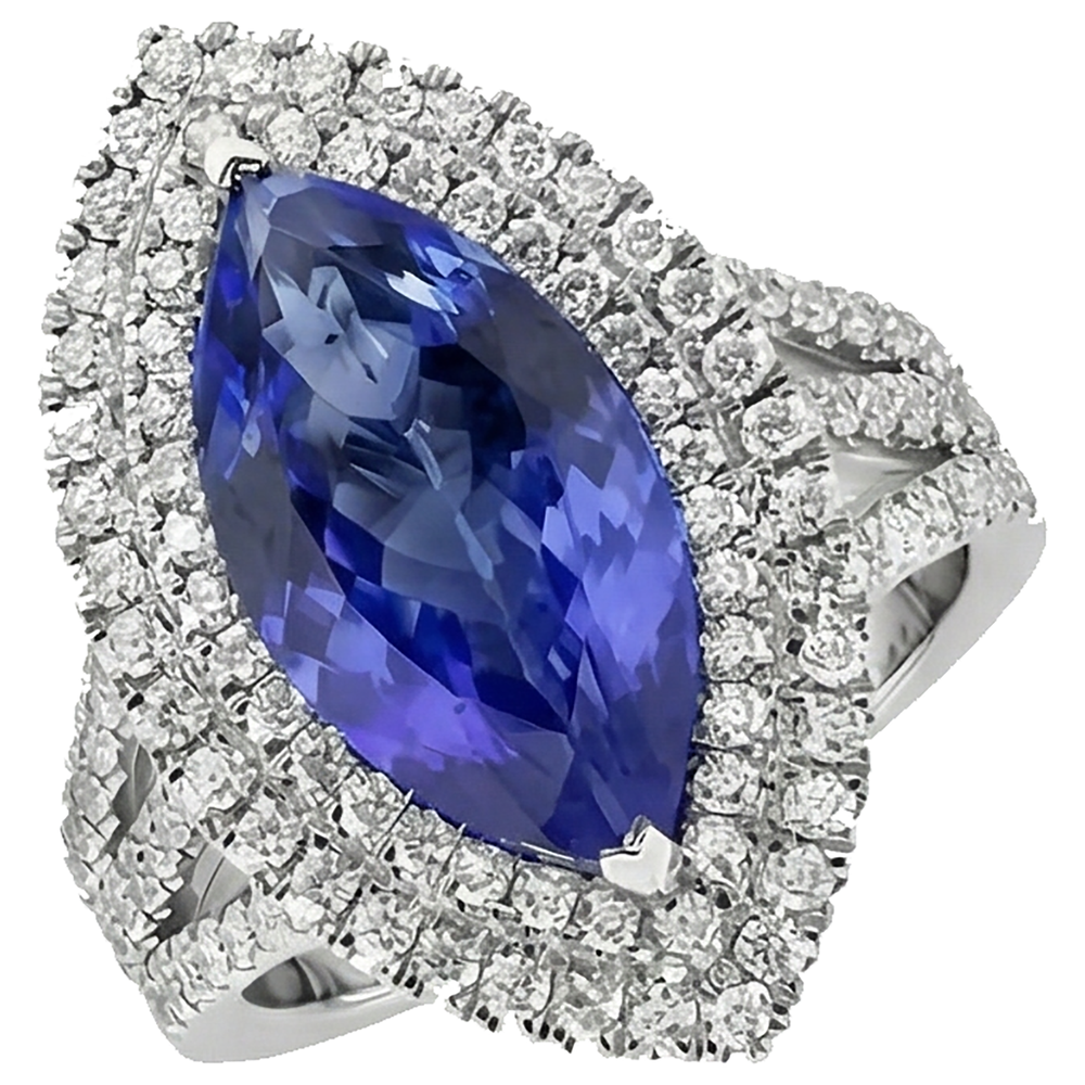 Blauer Marquise Tansanit mit Akzent Aus der Erde Abgebauter Natürlicher Diamantring 5.50 Karat WG 14K