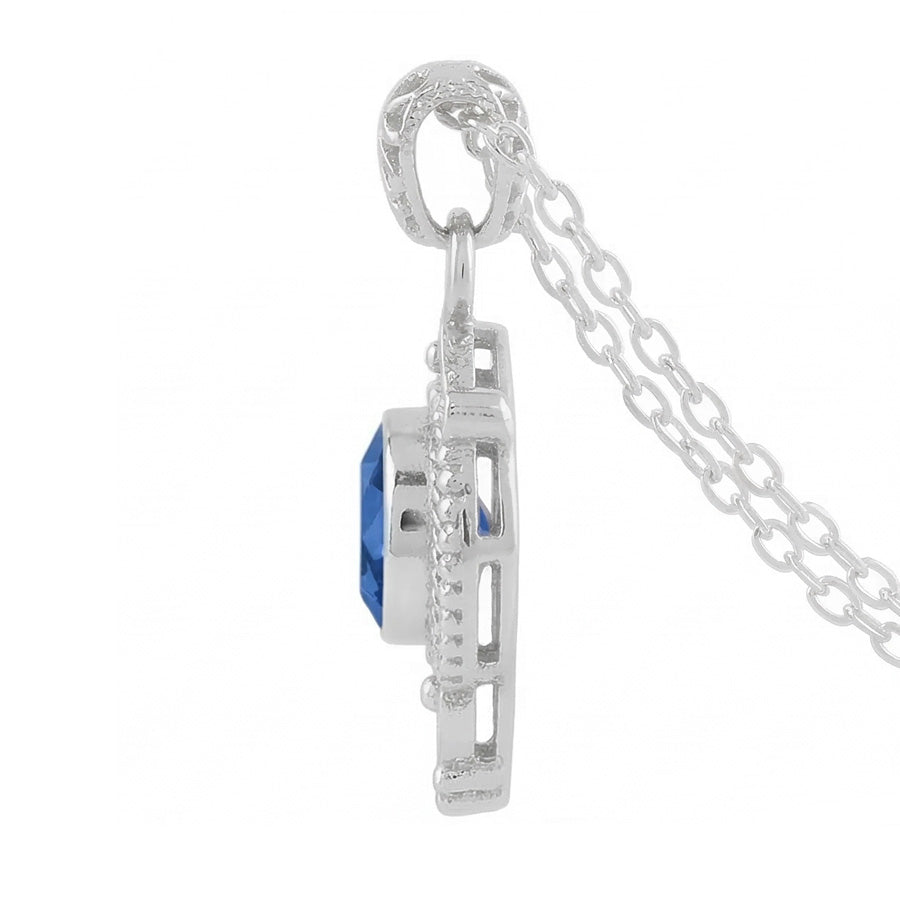 Blauer Saphir Anhänger im antiken Stil 8 Karat Weißgold 14K