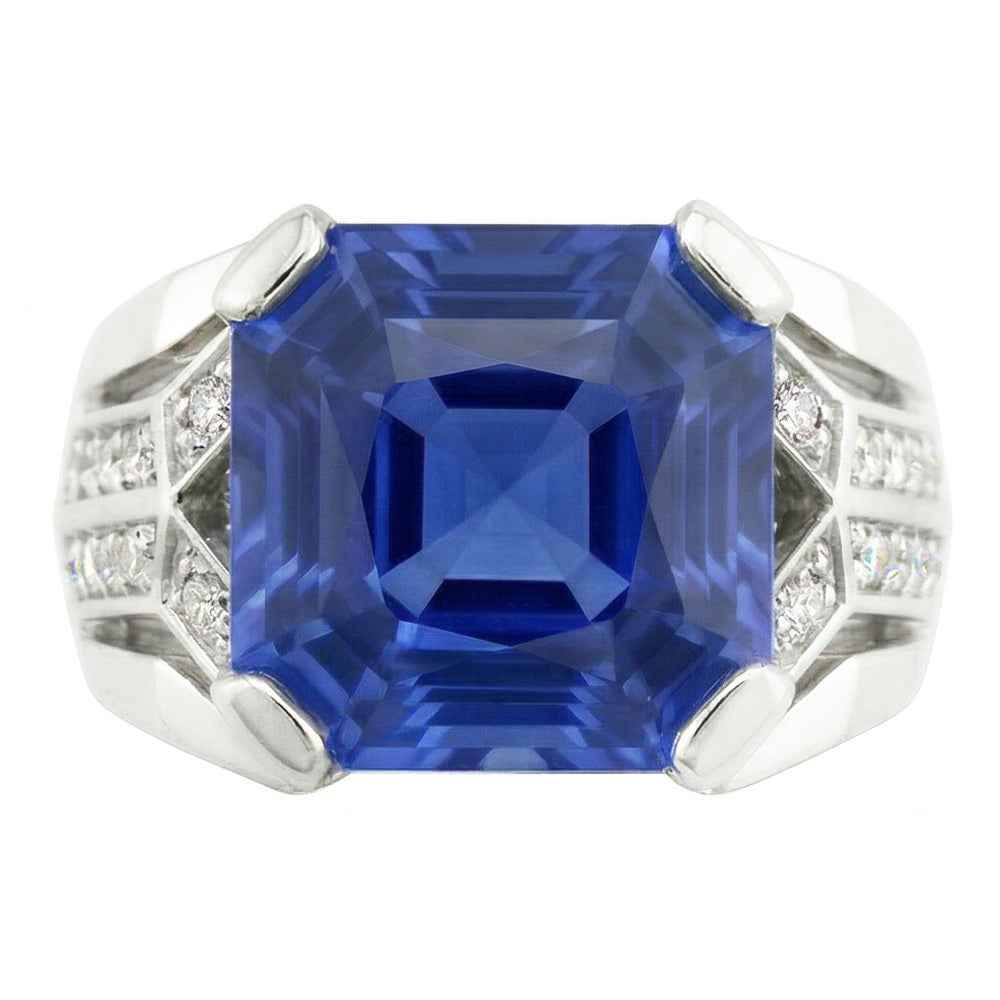Blauer Saphir Aus der Erde Abgebauter Natürlicher Diamant Fancy Ring 4,50 Karat Asscher & Gold im Rundschliff