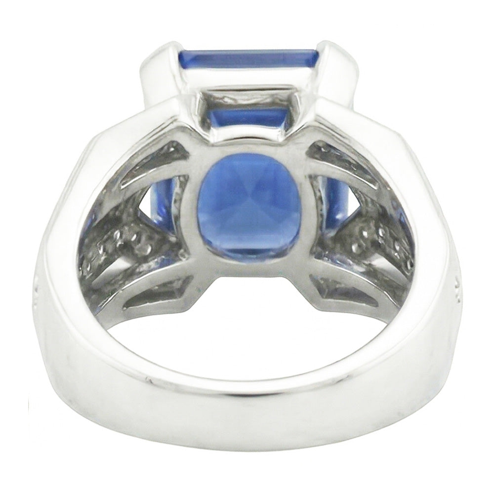 Blauer Saphir Aus der Erde Abgebauter Natürlicher Diamant Fancy Ring 4,50 Karat Asscher & Gold im Rundschliff