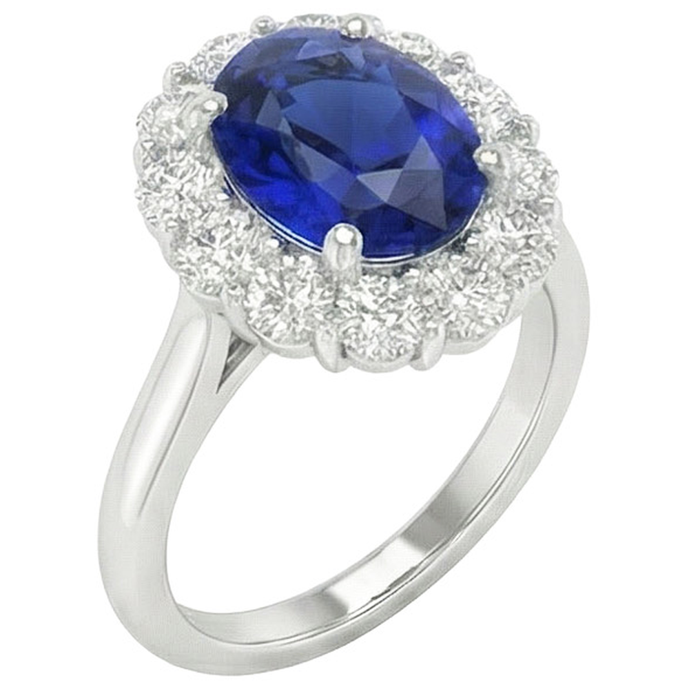 Blauer Saphir Aus der Erde Abgebauter Natürlicher Diamant Verlobungsring Oval Ceylon Edelstein 9,25 Karat