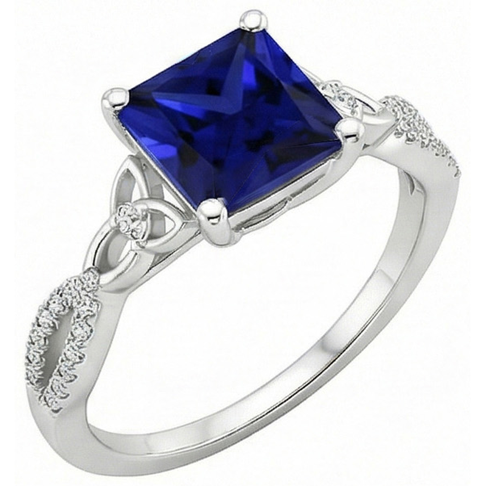 Blauer Saphir-Aus der Erde Abgebauter Natürlicher Diamantring im Princess-Schliff Gold mit gedrehtem Schaft 4 Karat
