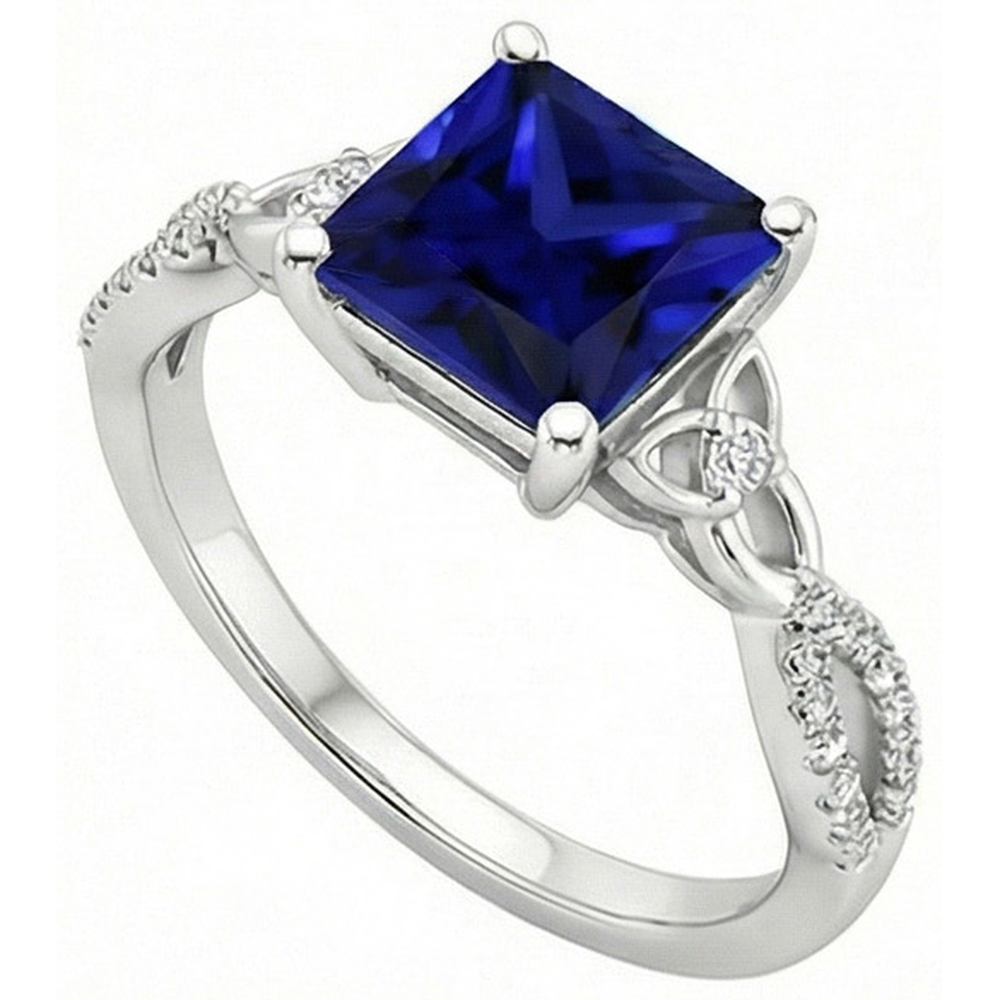 Blauer Saphir-Aus der Erde Abgebauter Natürlicher Diamantring im Princess-Schliff Gold mit gedrehtem Schaft 4 Karat