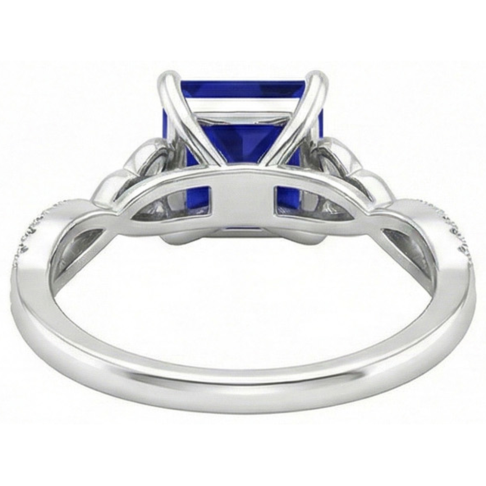 Blauer Saphir-Aus der Erde Abgebauter Natürlicher Diamantring im Princess-Schliff Gold mit gedrehtem Schaft 4 Karat