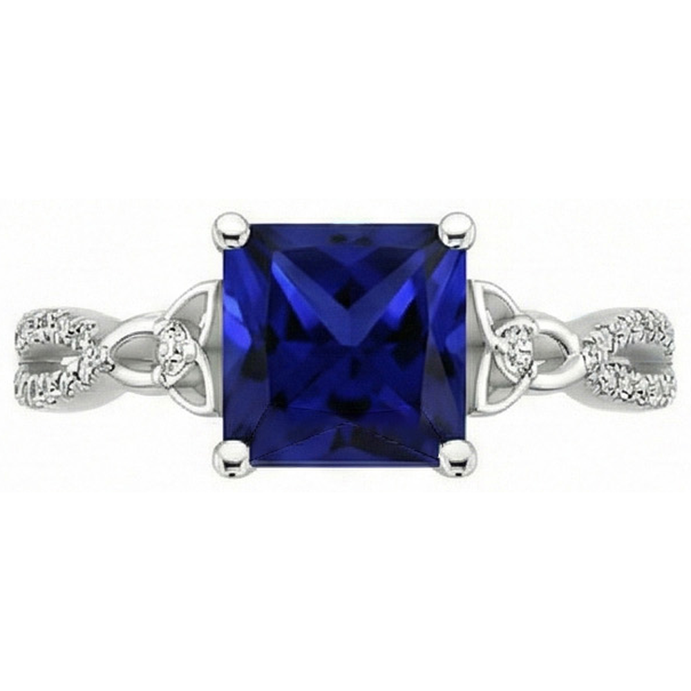 Blauer Saphir-Aus der Erde Abgebauter Natürlicher Diamantring im Princess-Schliff Gold mit gedrehtem Schaft 4 Karat