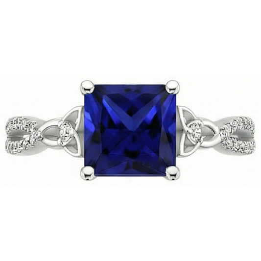 Blauer Saphir-Aus der Erde Abgebauter Natürlicher Diamantring im Princess-Schliff Gold mit gedrehtem Schaft 4 Karat