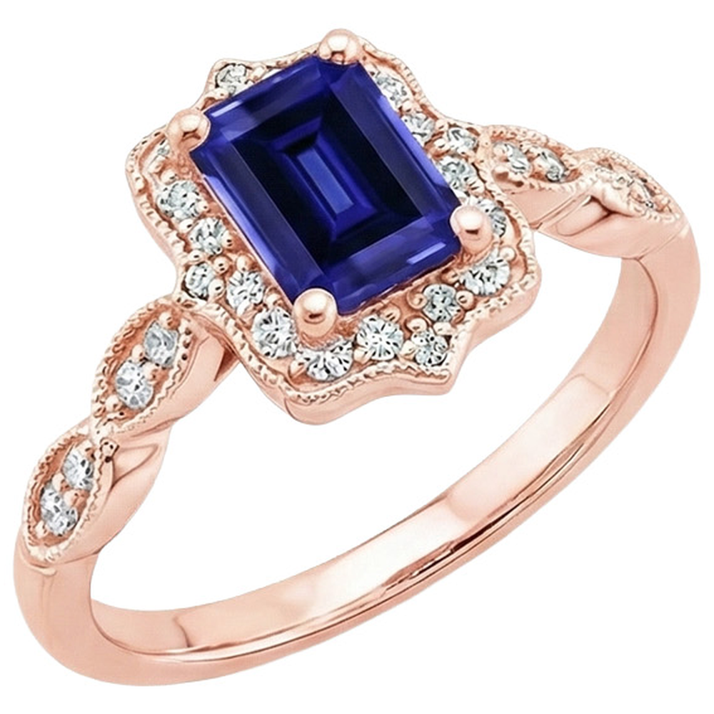 Blauer Saphir-Aus der Erde Abgebauter Natürlicher Diamantring im antiken Stil 3 Karat Edelstein