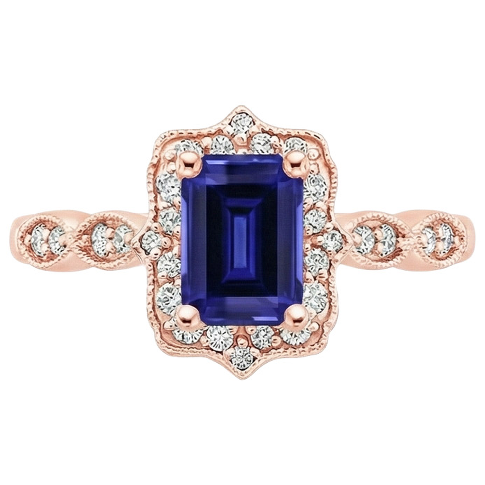 Blauer Saphir-Aus der Erde Abgebauter Natürlicher Diamantring im antiken Stil 3 Karat Edelstein