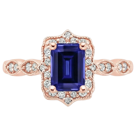 Blauer Saphir-Aus der Erde Abgebauter Natürlicher Diamantring im antiken Stil 3 Karat Edelstein