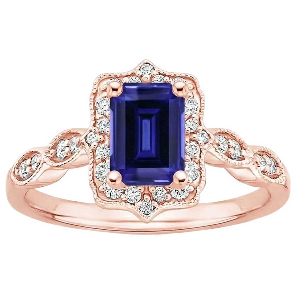 Blauer Saphir-Aus der Erde Abgebauter Natürlicher Diamantring im antiken Stil 3 Karat Edelstein