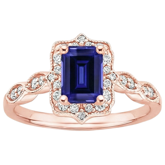 Blauer Saphir-Aus der Erde Abgebauter Natürlicher Diamantring im antiken Stil 3 Karat Edelstein