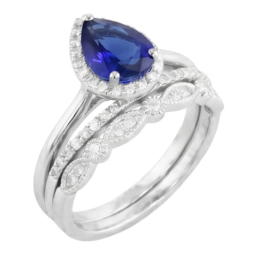 Blauer Saphir-Braut-Verlobungsring im Vintage-Stil