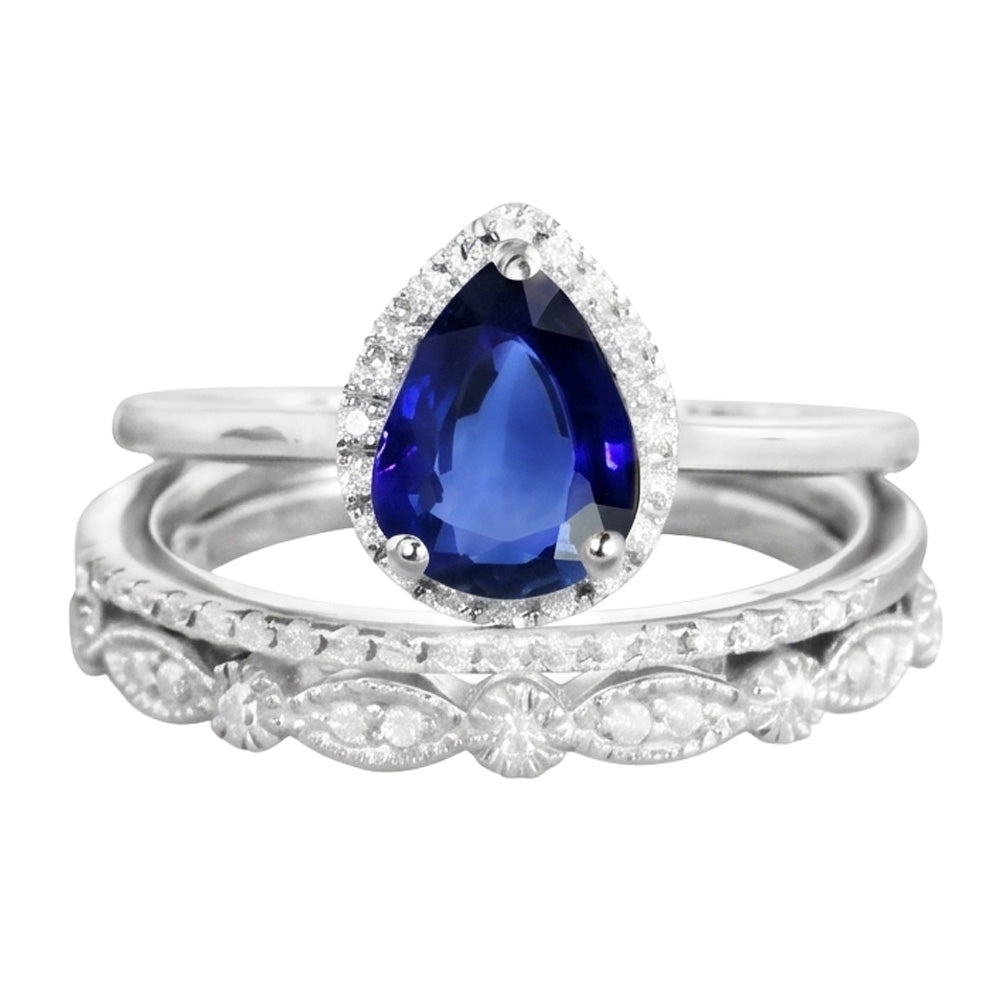 Blauer Saphir-Braut-Verlobungsring im Vintage-Stil
