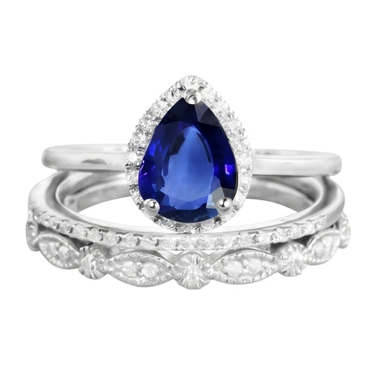 Blauer Saphir-Braut-Verlobungsring im Vintage-Stil
