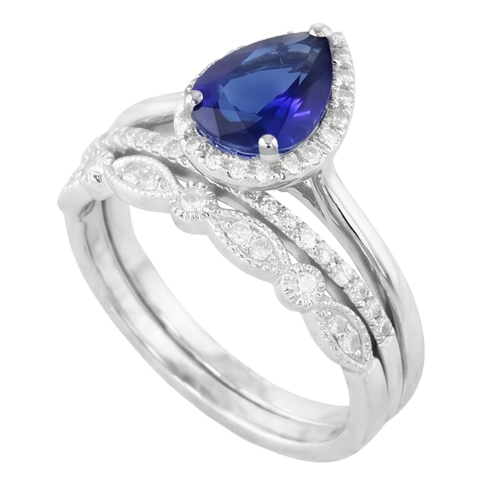 Blauer Saphir-Braut-Verlobungsring im Vintage-Stil