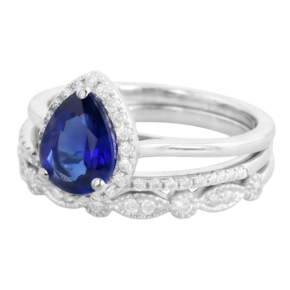 Blauer Saphir-Braut-Verlobungsring im Vintage-Stil
