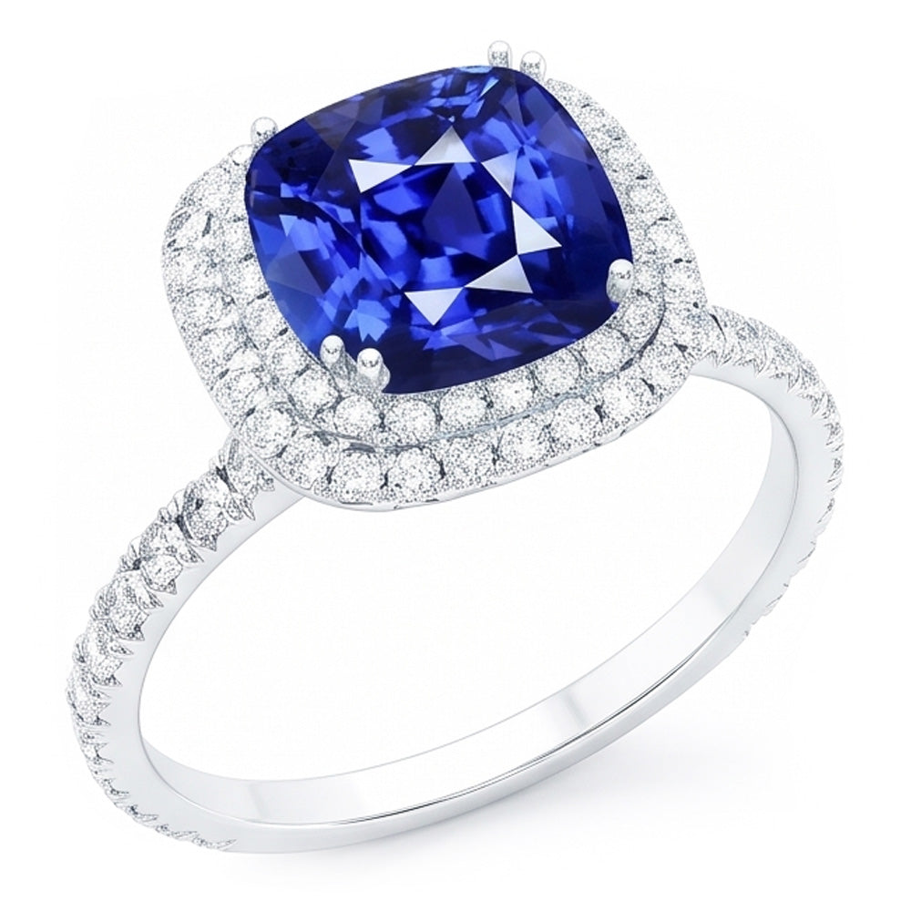 Blauer Saphir Doppel Halo Ring Gold 14K Natürlicher Diamant ( nicht im Labor gezüchtet )schmuck 5 Karat