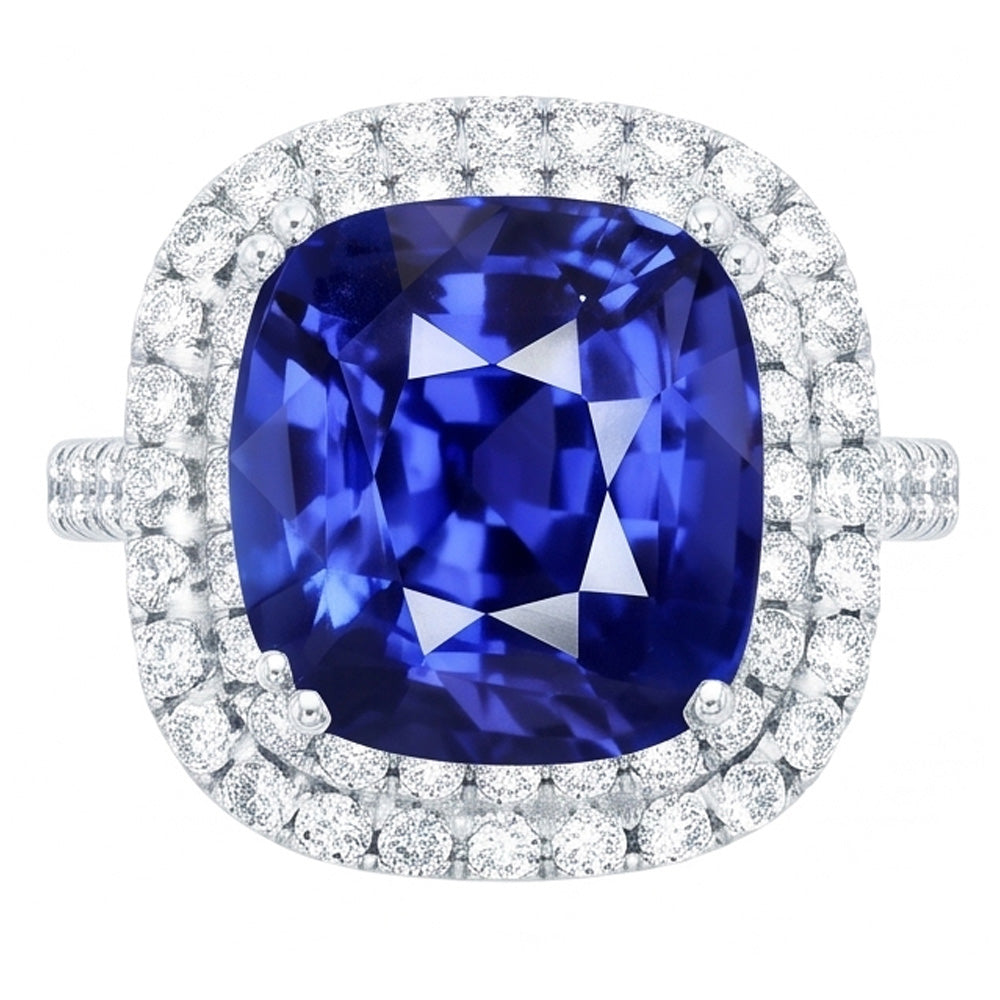 Blauer Saphir Doppel Halo Ring Gold 14K Natürlicher Diamant ( nicht im Labor gezüchtet )schmuck 5 Karat