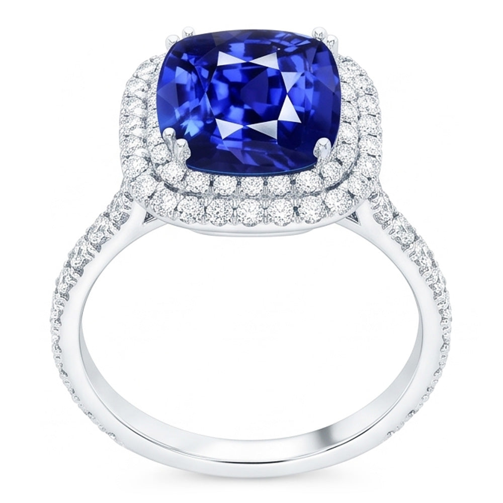 Blauer Saphir Doppel Halo Ring Gold 14K Natürlicher Diamant ( nicht im Labor gezüchtet )schmuck 5 Karat