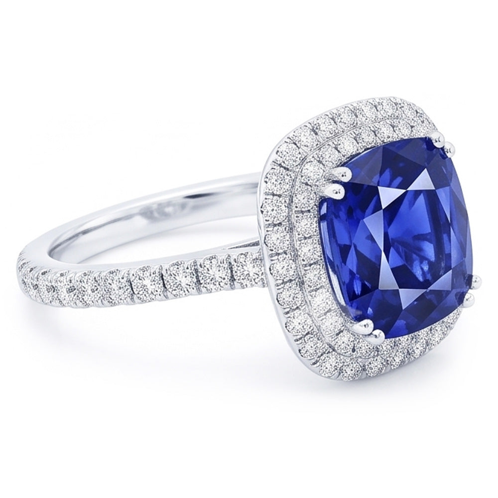 Blauer Saphir Doppel Halo Ring Gold 14K Natürlicher Diamant ( nicht im Labor gezüchtet )schmuck 5 Karat