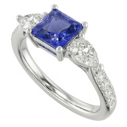 Blauer Saphir Edelstein Radiant Cut Ring Birne & Runde Aus der Erde Abgebauter Natürlicher Diamanten 3 Karat
