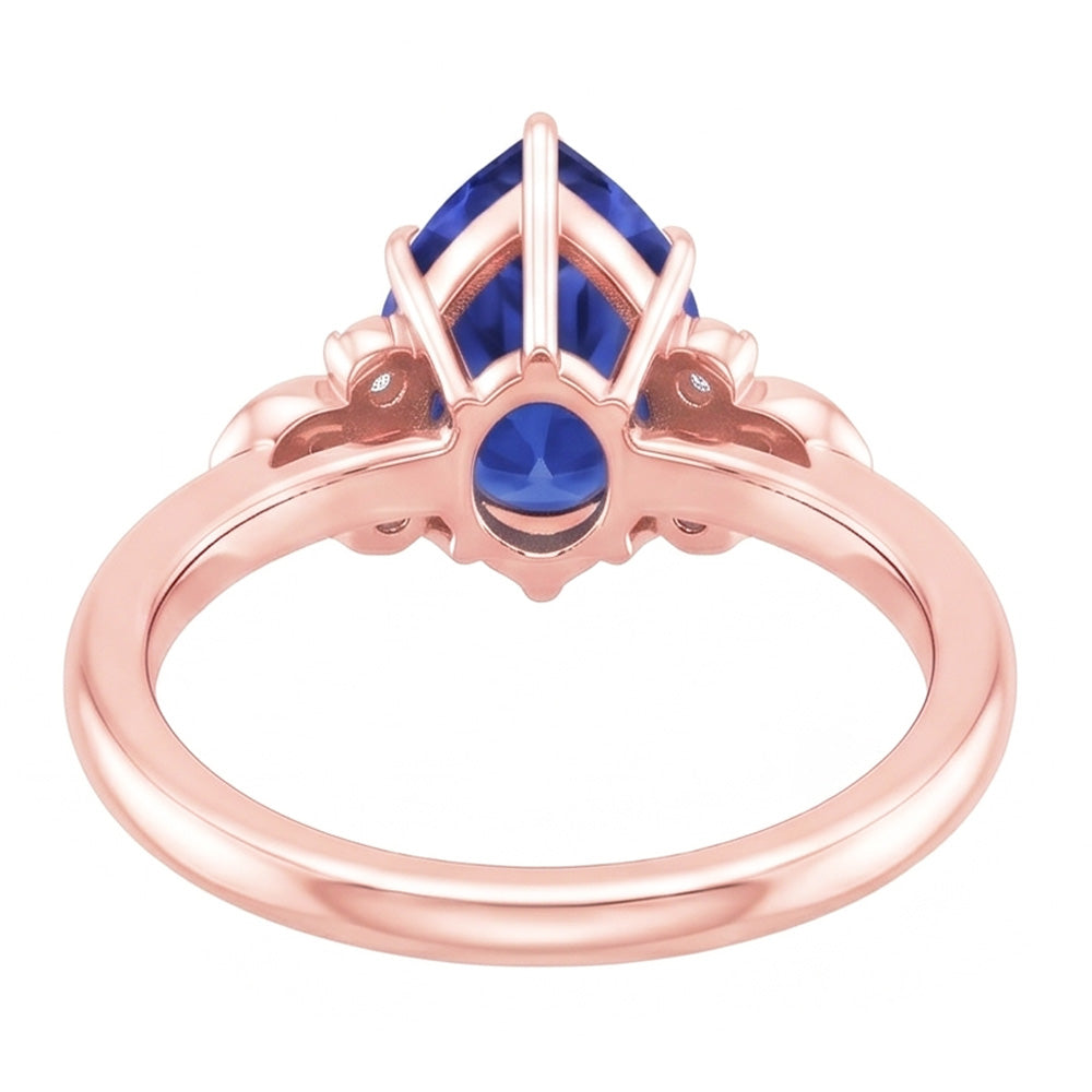 Blauer Saphir Edelstein Ring Birne & runder Natürlicher Diamant ( nicht im Labor gezüchtet ) Blumenstil 3 Karat