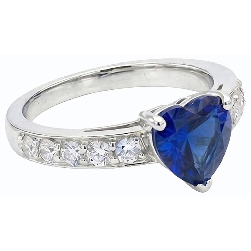 Blauer Saphir Edelstein Ring Herzschliff 3,50 Karat Krappenset Schmuck
