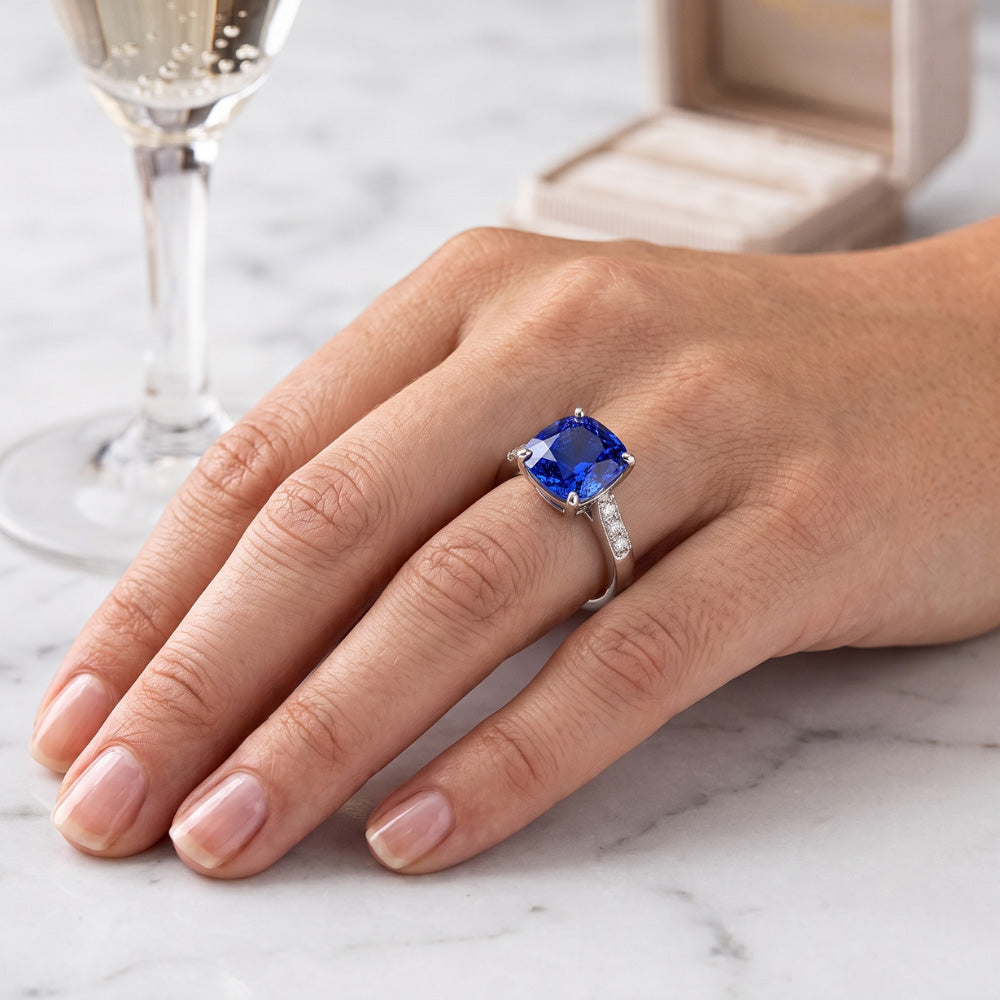 Blauer Saphir Edelstein Ring Weißgold 14K Natürlicher Diamant ( nicht im Labor gezüchtet )en 2,50 Karat