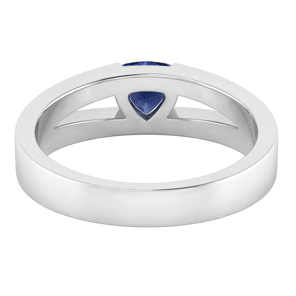 Blauer Saphir-Edelstein-Ring im Trillion-Schliff 1 Karat Natürlicher Diamant ( nicht im Labor gezüchtet )en mit geteiltem Schaft