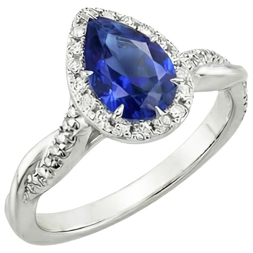 Blauer Saphir Halo Aus der Erde Abgebauter Natürlicher Diamant Ring Krappen Birnenschliff Stein 7,25 Karat Gold