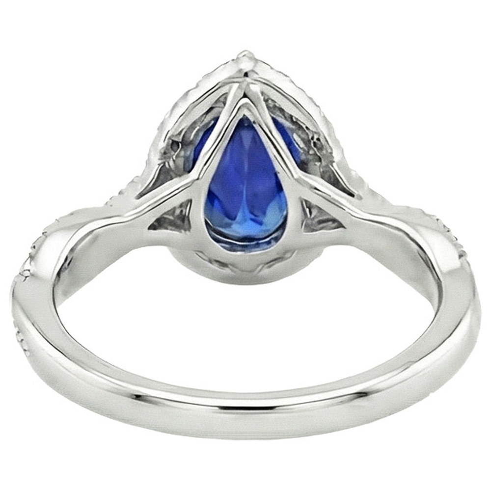 Blauer Saphir Halo Aus der Erde Abgebauter Natürlicher Diamant Ring Krappen Birnenschliff Stein 7,25 Karat Gold