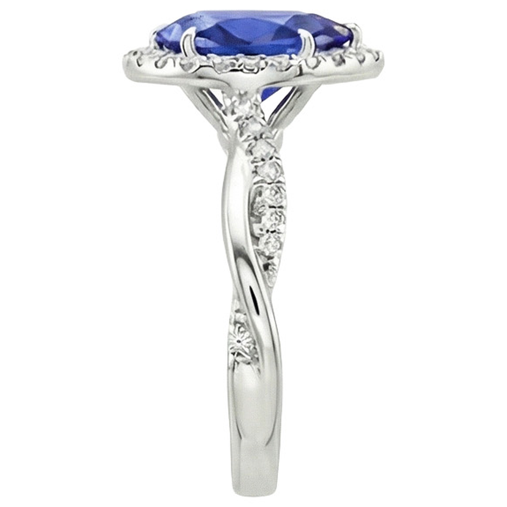 Blauer Saphir Halo Aus der Erde Abgebauter Natürlicher Diamant Ring Krappen Birnenschliff Stein 7,25 Karat Gold