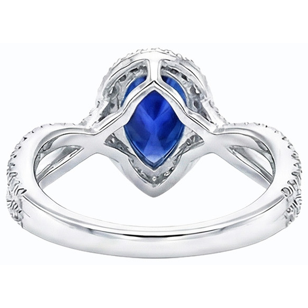 Blauer Saphir Halo Birne Verlobungsring Split Shank 4 Karat Natürlicher Diamant ( nicht im Labor gezüchtet )en