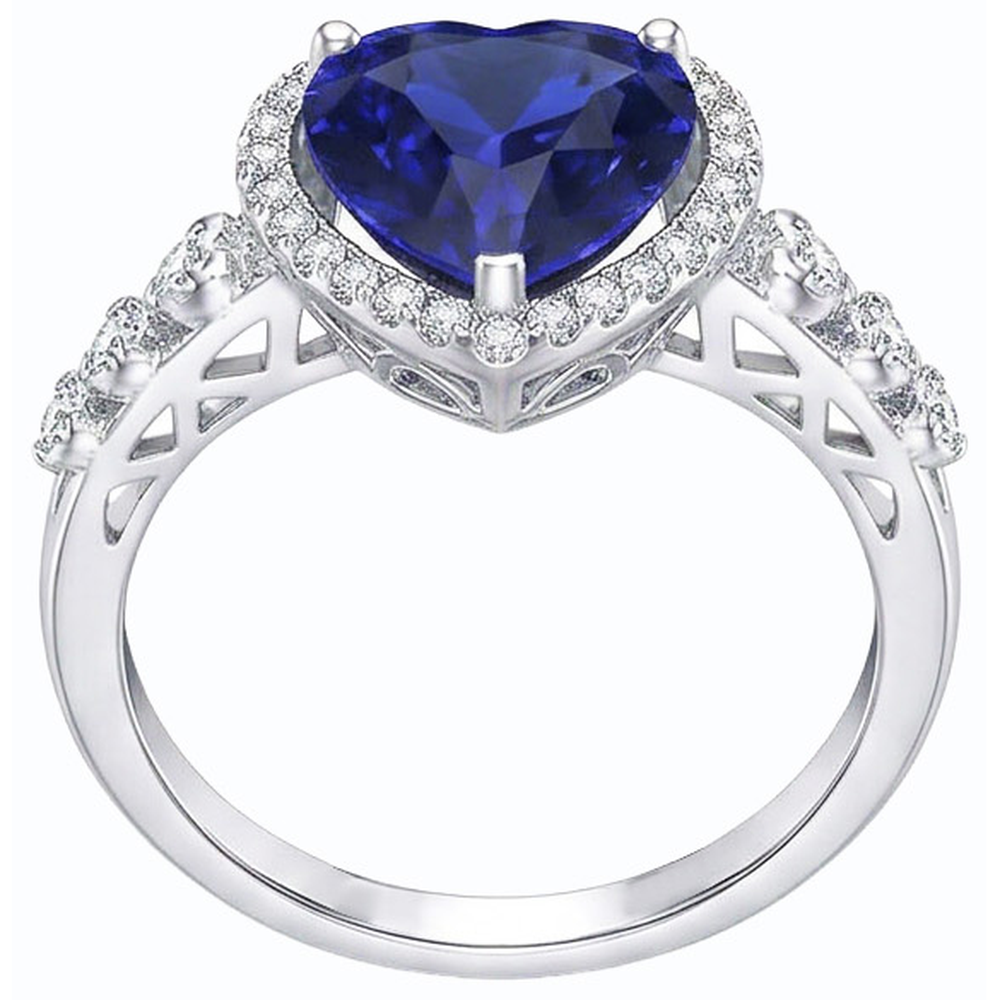 Blauer Saphir Halo Herzschliff Ring & runde Natürlicher Diamant ( nicht im Labor gezüchtet )en 3,50 Karat