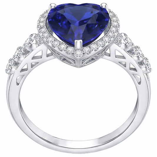 Blauer Saphir Halo Herzschliff Ring & runde Natürlicher Diamant ( nicht im Labor gezüchtet )en 3,50 Karat