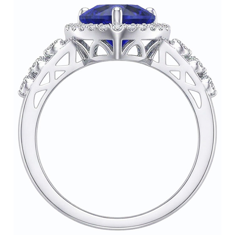 Blauer Saphir Halo Herzschliff Ring & runde Natürlicher Diamant ( nicht im Labor gezüchtet )en 3,50 Karat