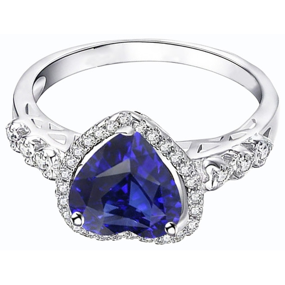 Blauer Saphir Halo Herzschliff Ring & runde Natürlicher Diamant ( nicht im Labor gezüchtet )en 3,50 Karat