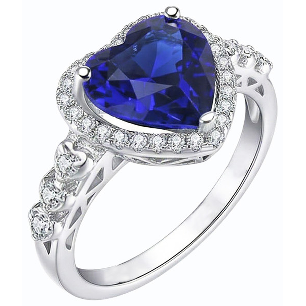 Blauer Saphir Halo Herzschliff Ring & runde Natürlicher Diamant ( nicht im Labor gezüchtet )en 3,50 Karat