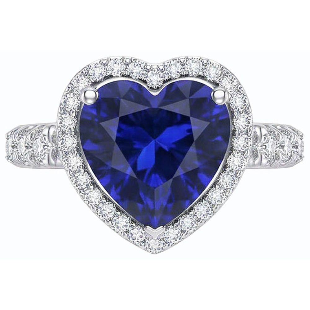Blauer Saphir Halo Herzschliff Ring & runde Natürlicher Diamant ( nicht im Labor gezüchtet )en 3,50 Karat