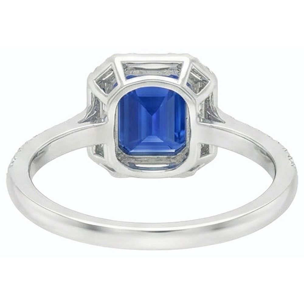 Blauer Saphir Halo Ring Strahlend Schliff Smaragd & Runde Natürlicher Diamant ( nicht im Labor gezüchtet )en 4 Karat