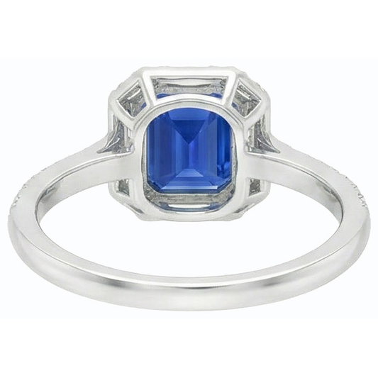 Blauer Saphir Halo Ring Strahlend Schliff Smaragd & Runde Natürlicher Diamant ( nicht im Labor gezüchtet )en 4 Karat