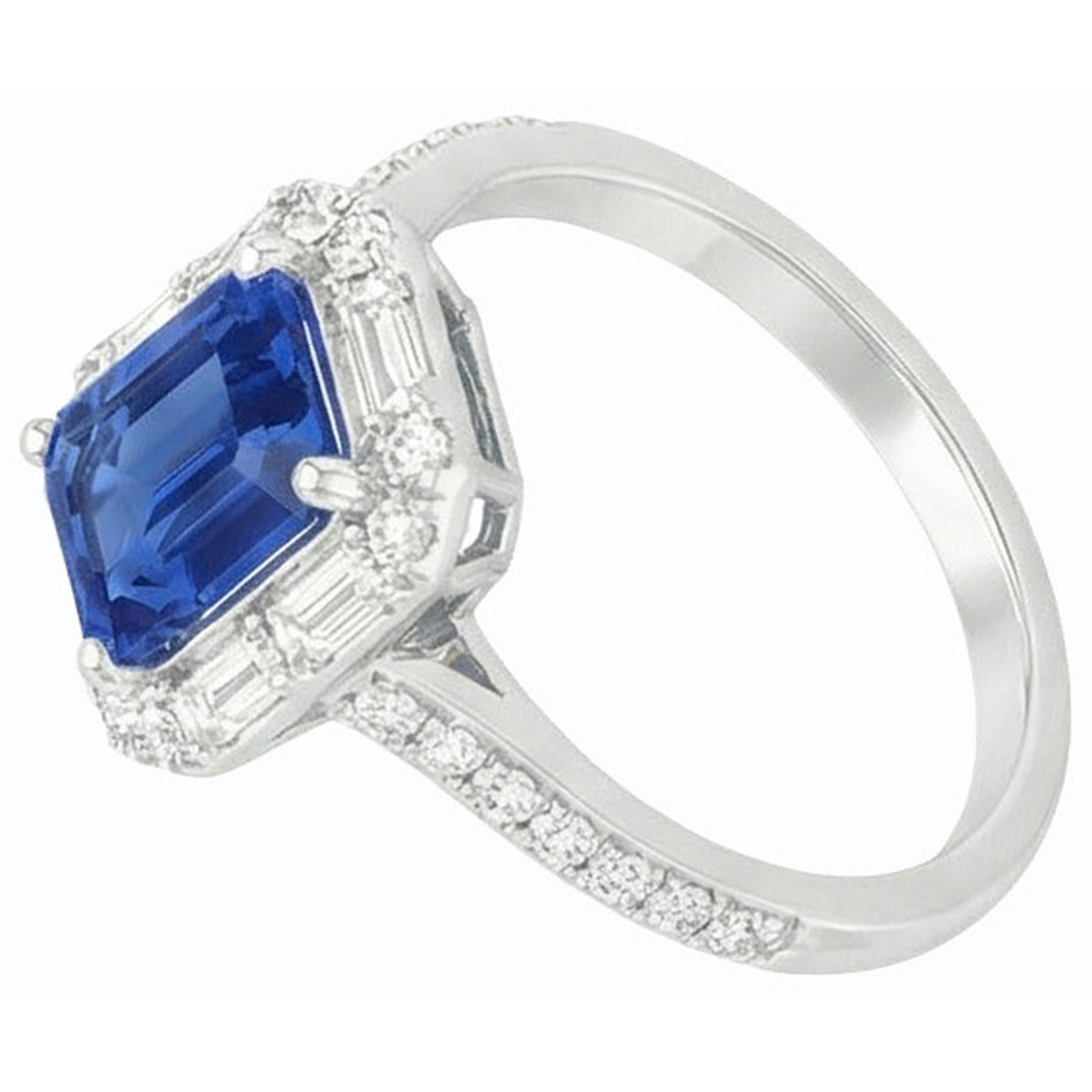 Blauer Saphir Halo Ring Strahlend Schliff Smaragd & Runde Natürlicher Diamant ( nicht im Labor gezüchtet )en 4 Karat