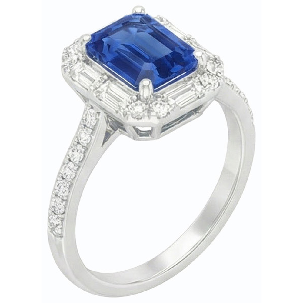 Blauer Saphir Halo Ring Strahlend Schliff Smaragd & Runde Natürlicher Diamant ( nicht im Labor gezüchtet )en 4 Karat