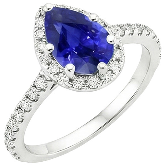 Blauer Saphir Halo Verlobungsring Weißgold Akzente 5,50 Karat
