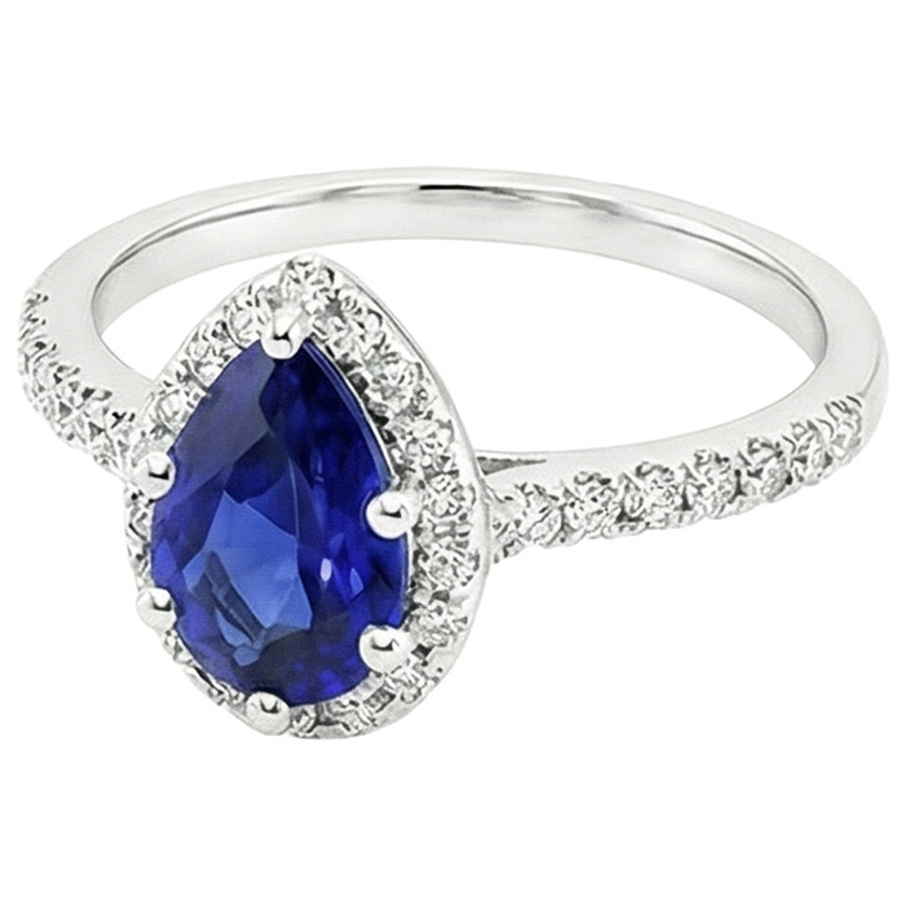 Blauer Saphir Halo Verlobungsring Weißgold Akzente 5,50 Karat