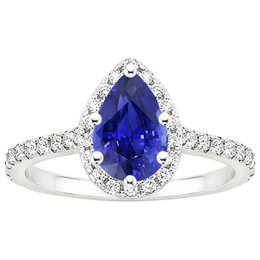 Blauer Saphir Halo Verlobungsring Weißgold Akzente 5,50 Karat