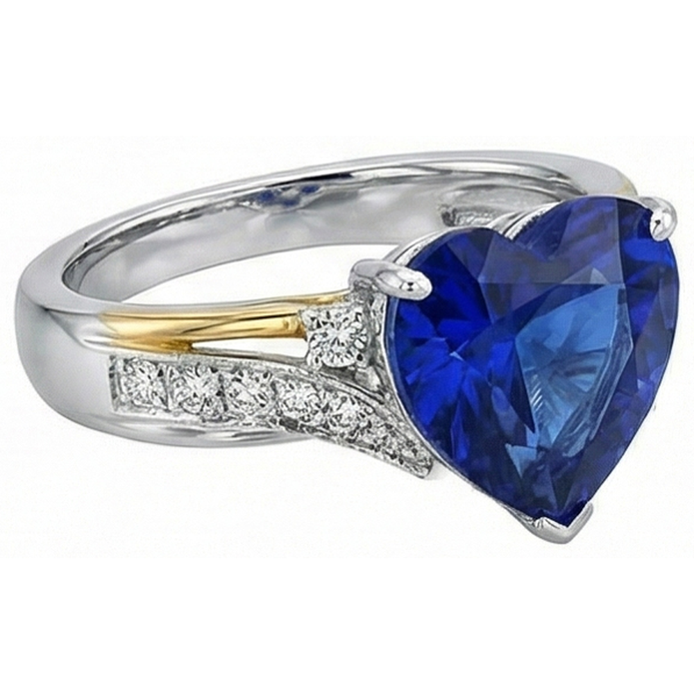 Blauer Saphir-Jubiläums-Herz-Natürlicher Diamant ( nicht im Labor gezüchtet )-Ring 3 Karat Damenschmuck